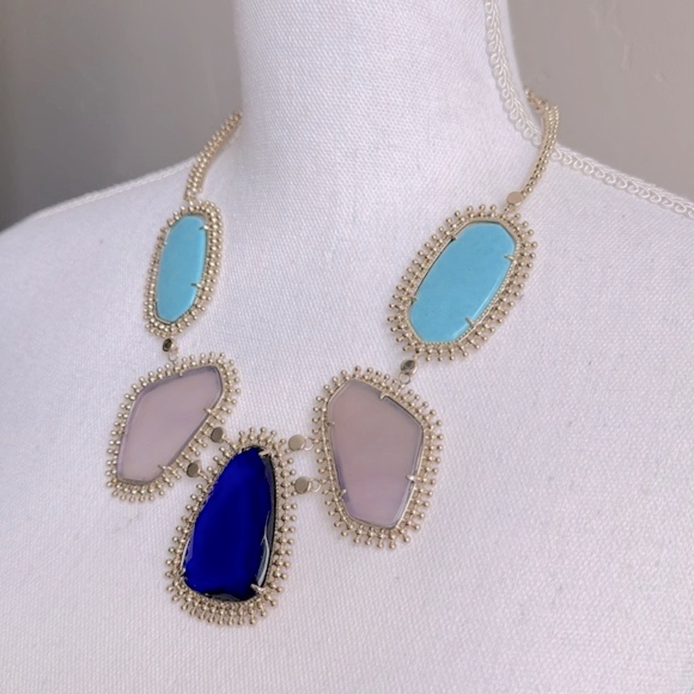Vintage Kendra Scott Ava Statement Necklace Gold Turquoise - Picture 4 of 13